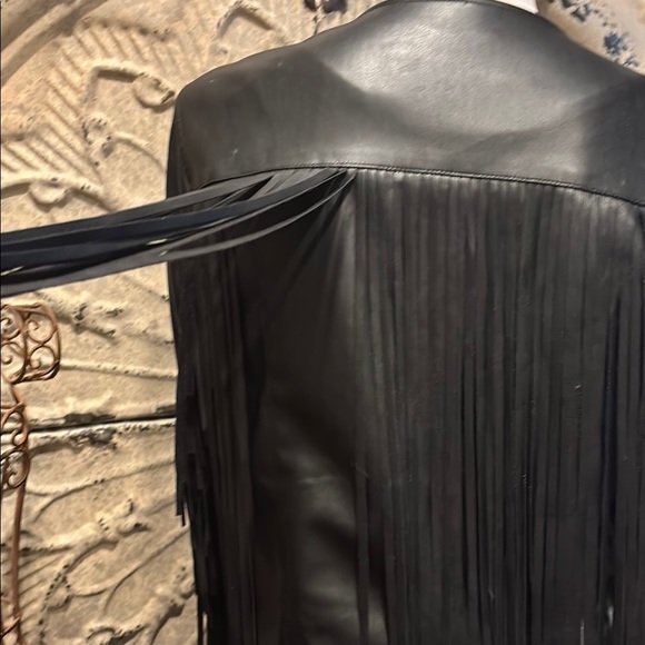 Adore Black Fringe Leather Jacket - Picture 4 of 16